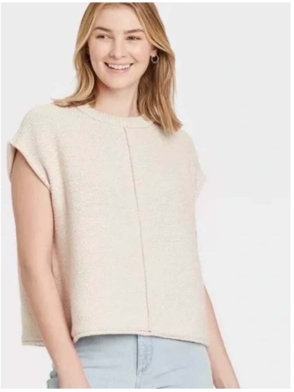 Universal Thread Cream Short-Sleeve Crewneck Sweater